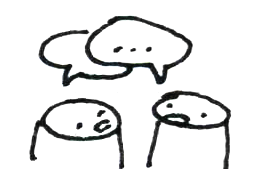 Line drawing of two cute people having a serious conversation